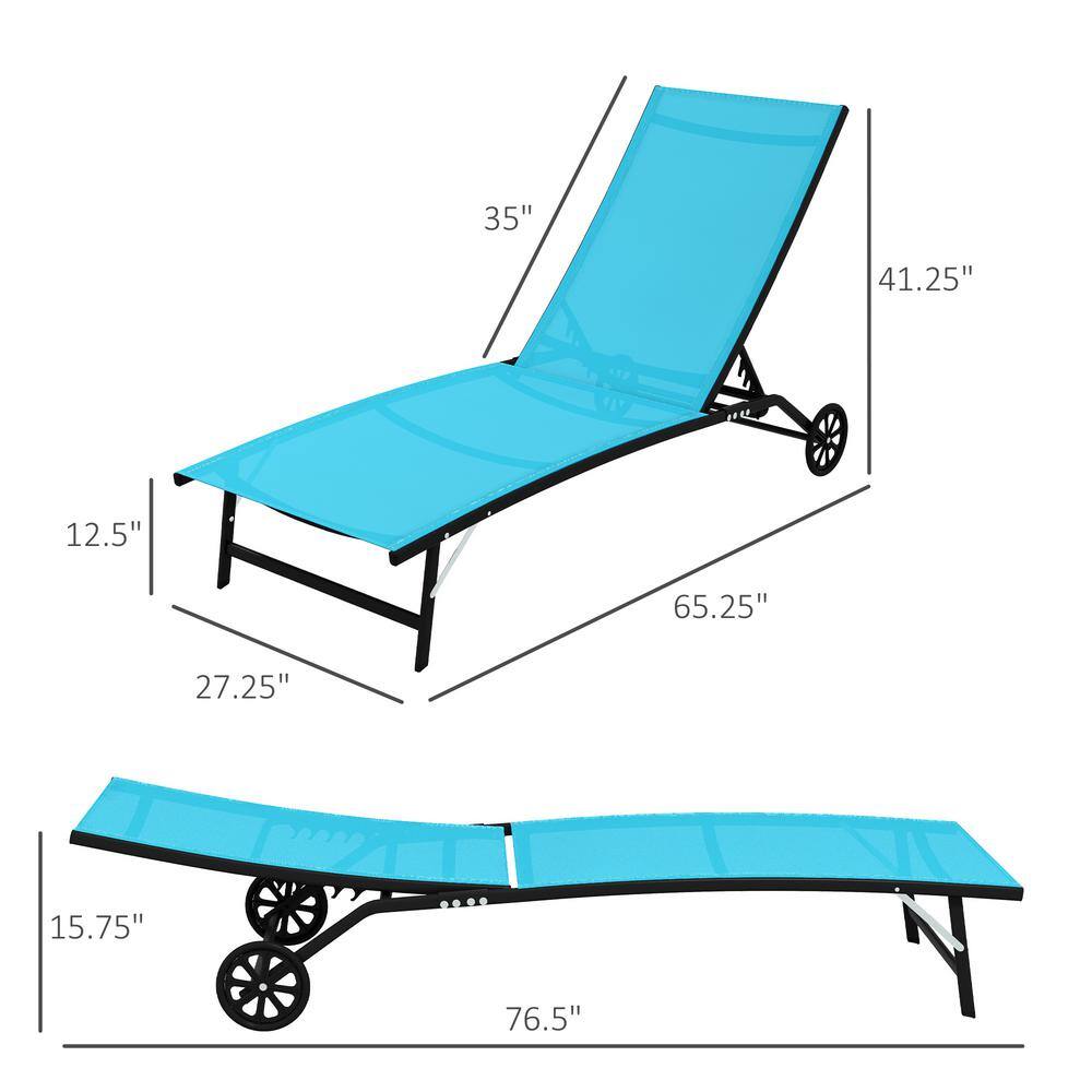 Set of 2 Blue Mesh Outdoor Chaise Loungers with Adjustable Backrest