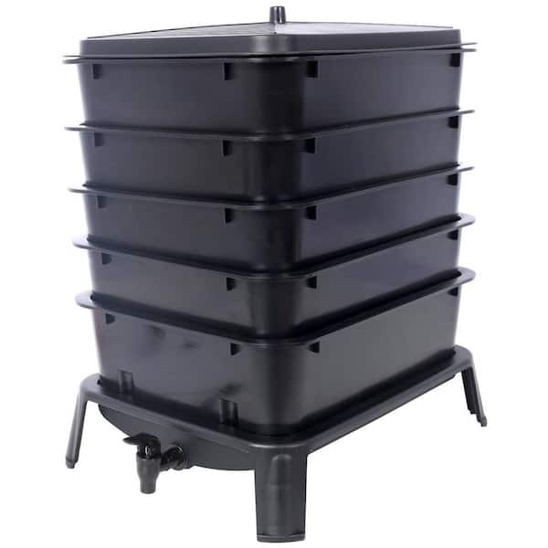 50 L Worm Farm Composting Bin, 16 in. W x 13  in. D x 17 in. H Black Plastic Trash Can Storage for Recycling Food Waste