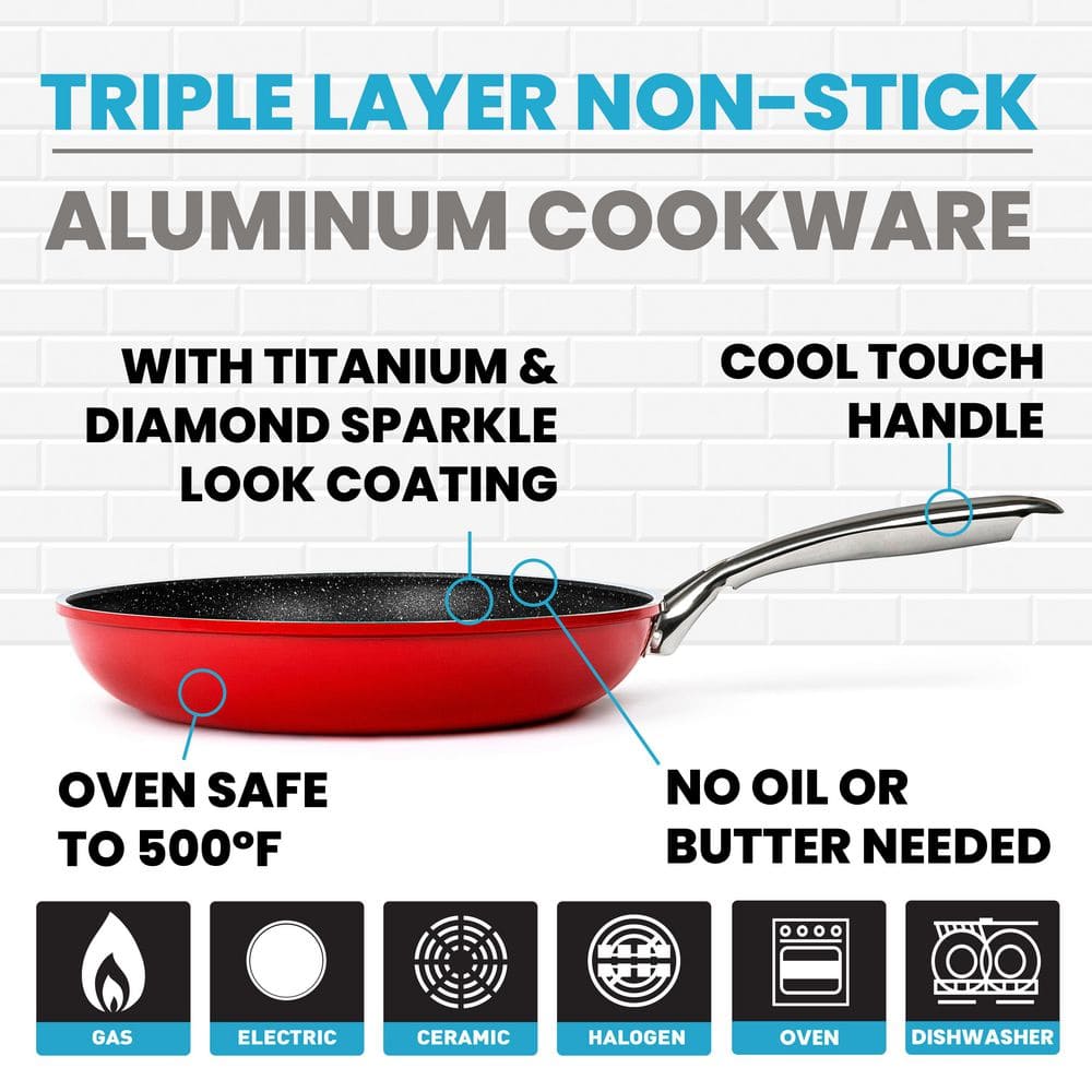 10-Piece Red Nonstick Aluminum Cookware Set with Glass Lids