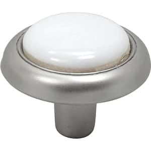 Tranquility 1-1/4 in. Satin Nickel/White Cabinet Knob