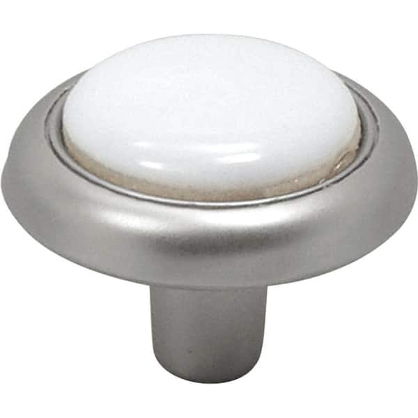 HICKORY HARDWARE Tranquility 1-1/4 in. Satin Nickel/White Cabinet Knob