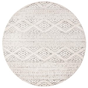 Tulum Ivory/Gray Doormat 3 ft. x 3 ft. Round Tribal Geometric Striped Area Rug