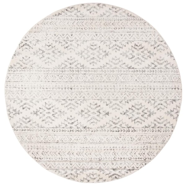 Tulum Ivory/Gray Doormat 3 ft. x 3 ft. Round Tribal Geometric Striped Area Rug