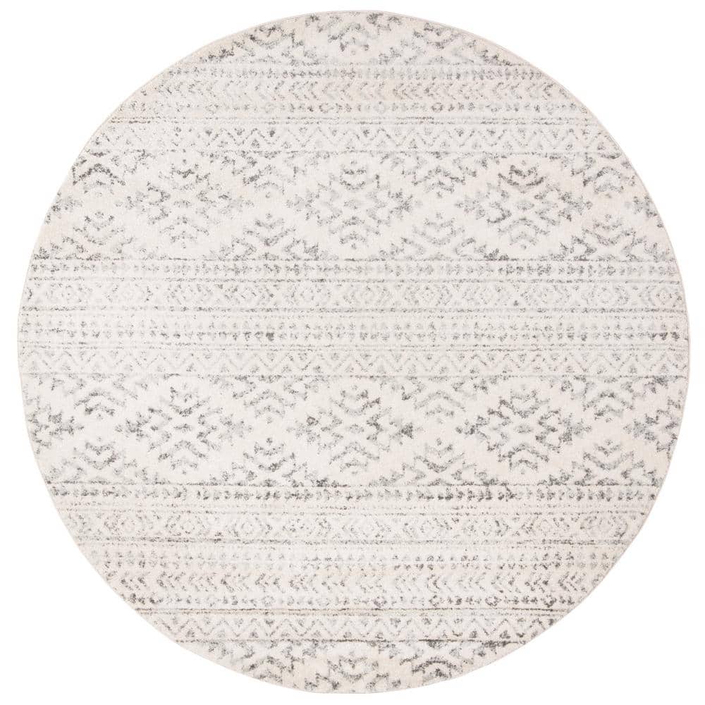 SAFAVIEH Tulum Ivory/Gray 9 ft. x 9 ft. Round Tribal Geometric Striped