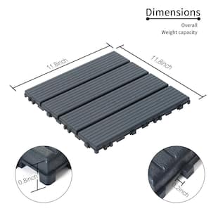 12 in. x 12 in. Square Waterproof Plastic Interlocking Deck Tiles for Poolside Balcony Backyard, Gray (Set of 44 Tiles)