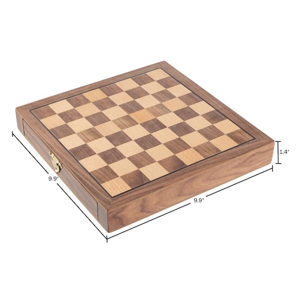 Walnut Chess Set 15'' x 15'' with Felted Game Board Interior for Storage  Chess Game for Child & Adult, 2 players