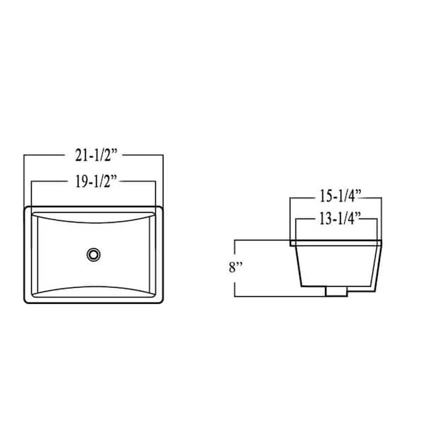 21-1/2 in. x 15-1/4 in. Rectrangle Undermount Vitreous Glazed Ceramic Lavatory Vanity Bathroom Sink Pure White