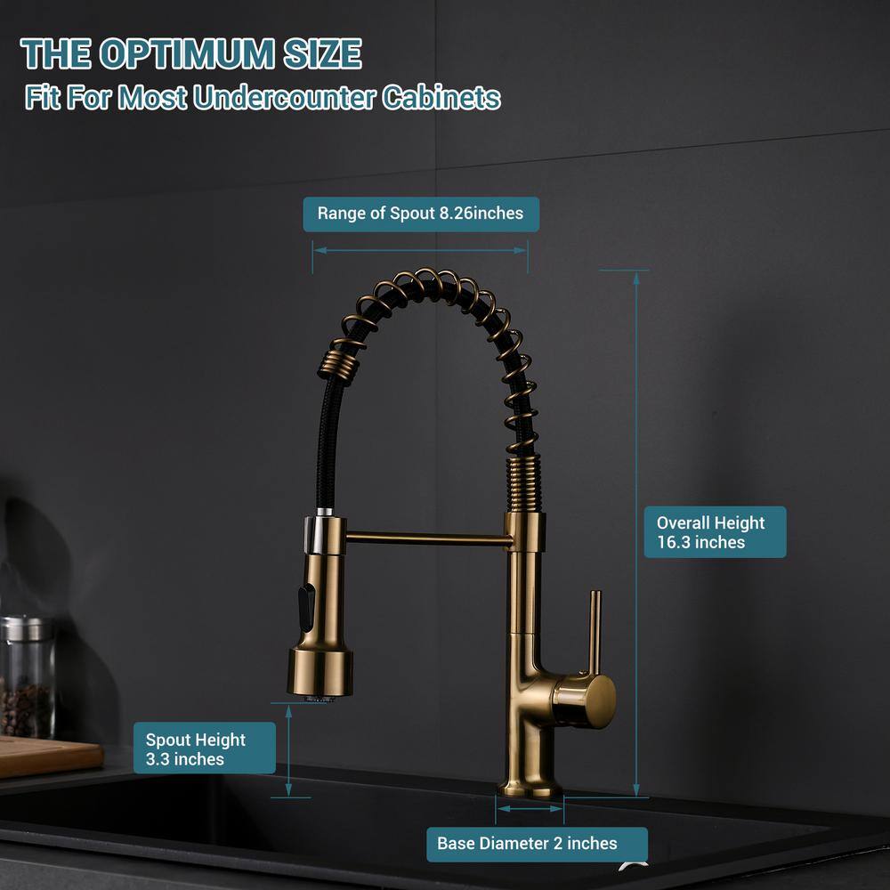 Brushed Gold Single Handle Pull Down Kitchen Faucet with LED Light