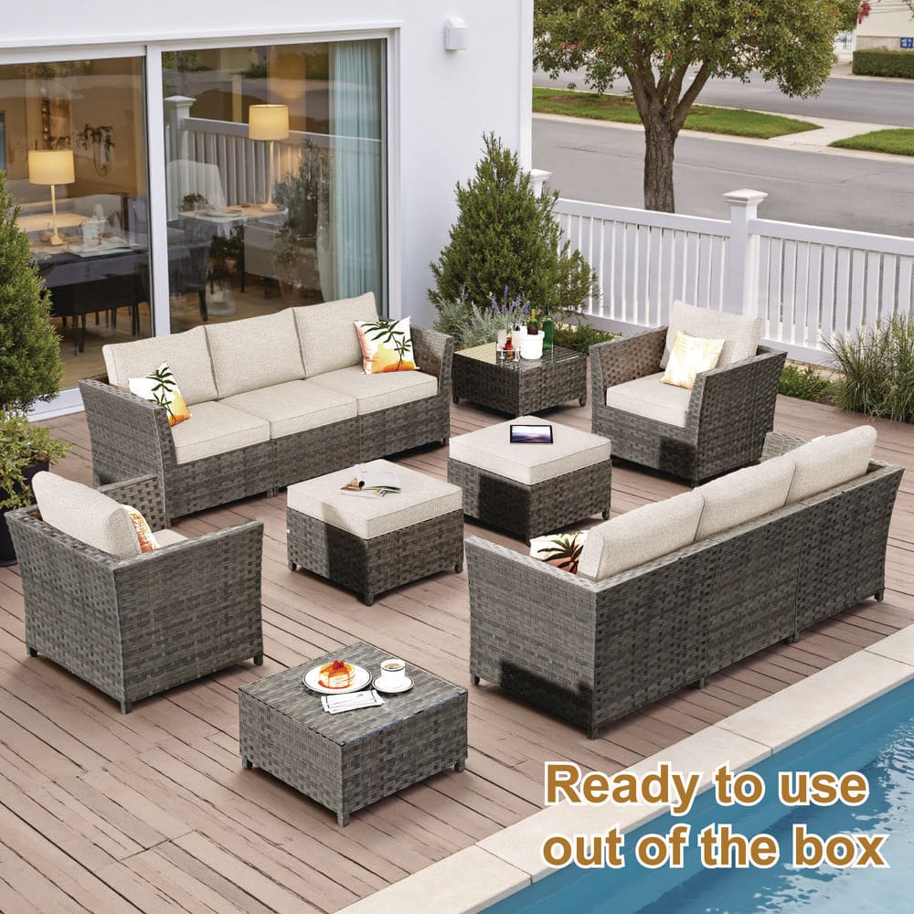 XIZZI Jasmine 12-Piece Wicker Outdoor Sectional Set with Beige