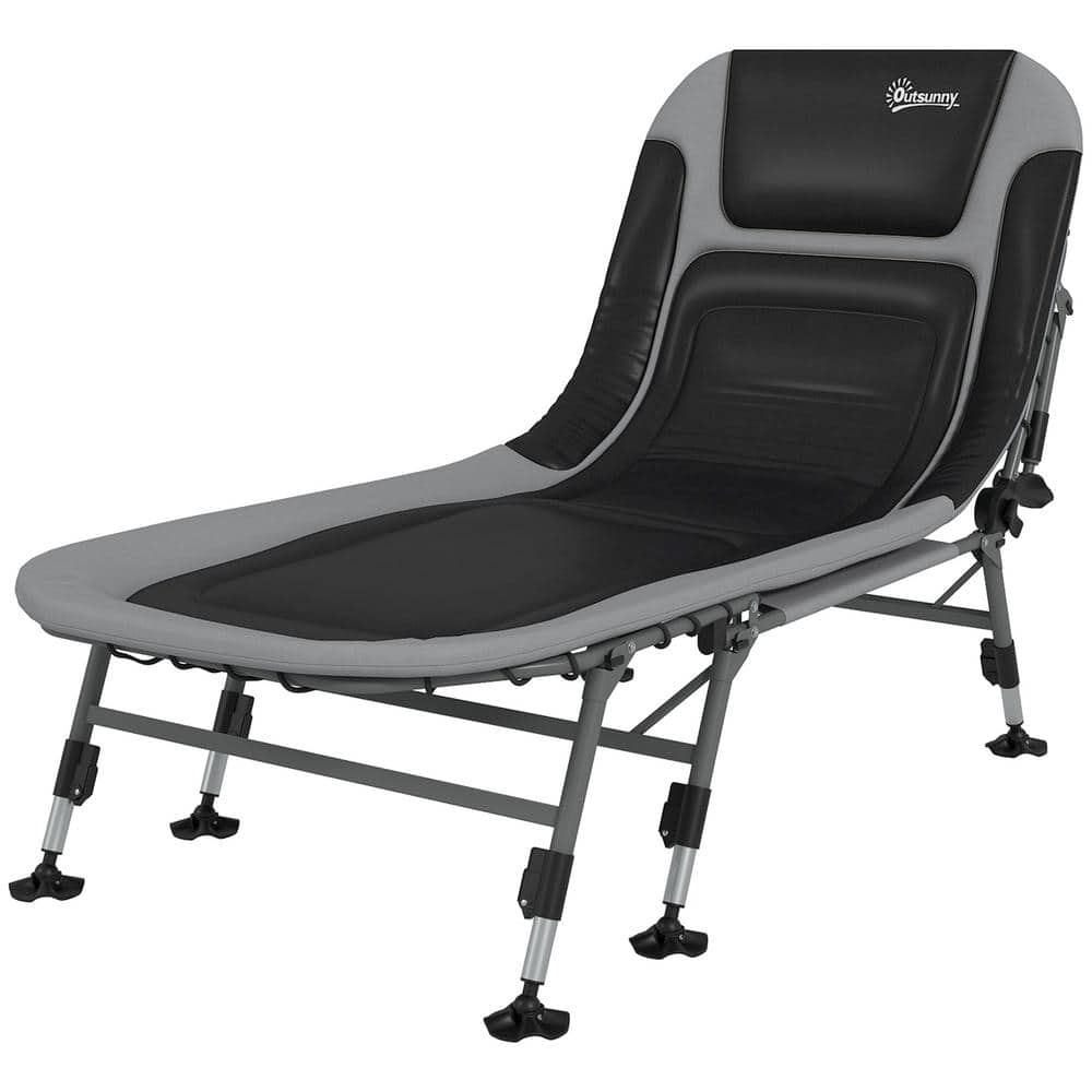 Metal Adjustable Reclining Outdoor Lounge Chair, Folding Camping Cot for Ad