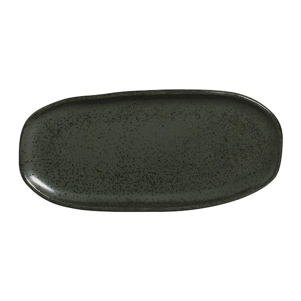PORTO BRASIL 9.06 in. Greenery Green Stoneware Shallow Oval Platter Organic (Set of 4)