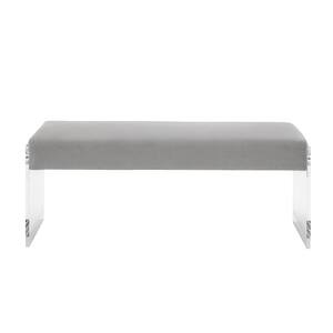 Zavion Grey / Chrome Bench Upholstered Velvet 42.2 L x 14.6 W x 17.7 H