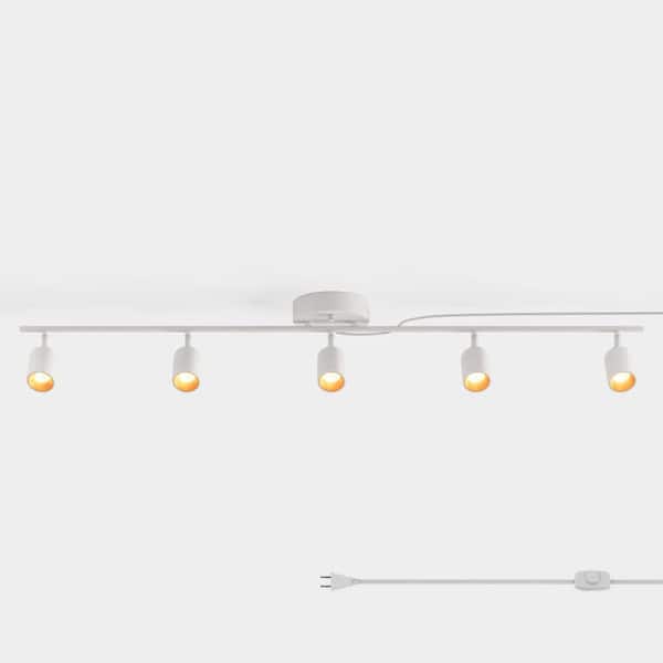 Shura White 5-Light Plug-In Track Light with Dimmer Switch, Integrated LED Bulbs, 4 ft Track Light Kit, 3000K 2275 Lumen