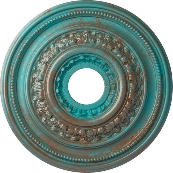 Ekena Millwork 1-7/8 in. x 17-5/8 in. x 17-5/8 in. Polyurethane Orleans Ceiling Medallion, Copper Green Patina