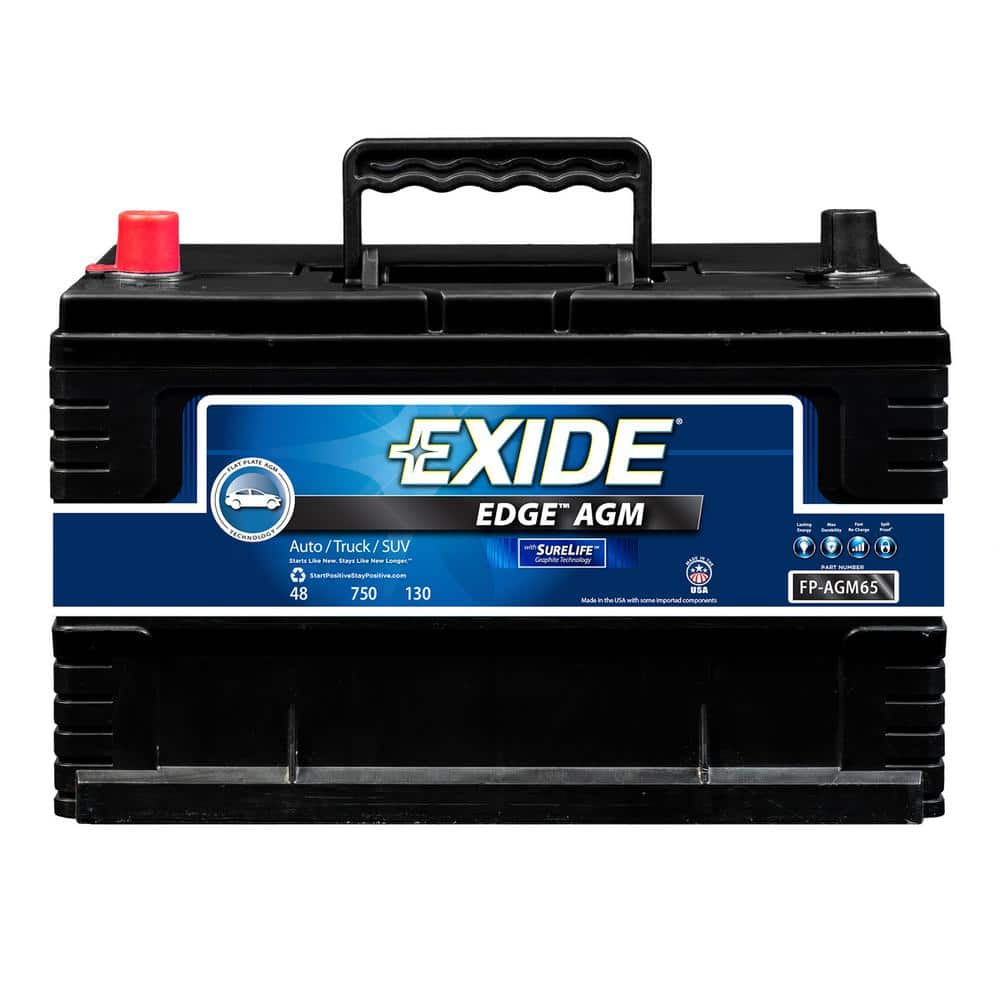Exide Edge 12 volts Lead Acid 6-Cell 65 Group Size 750 Cold Cranking Amps  (BCI) Auto AGM Battery FP-AGM65DS - The Home Depot