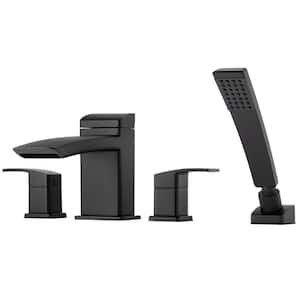 Kenzo 2-Handle Deck Mount Roman Tub Faucet Trim Kit with Handshower in Matte Black (Valve Not Included)