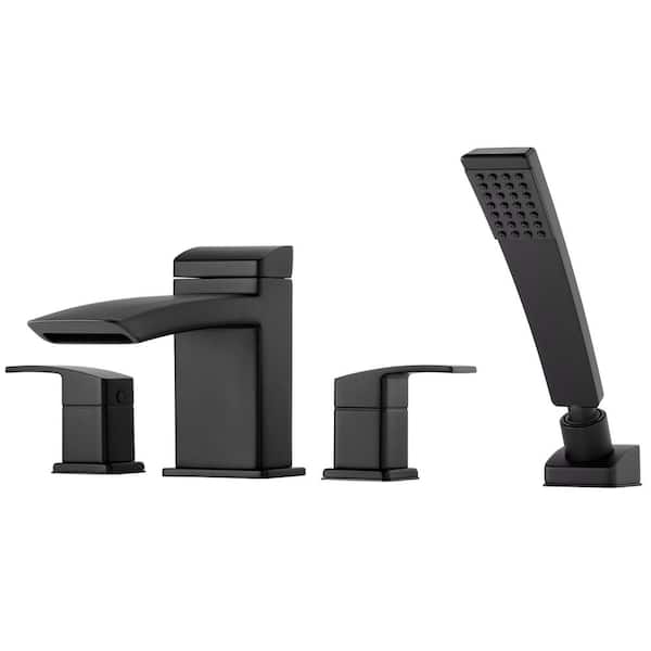 Pfister Kenzo 2-Handle Deck Mount Roman Tub Faucet Trim Kit with Handshower in Matte Black (Valve Not Included)