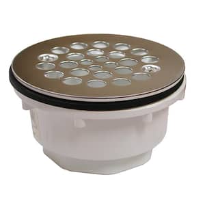 2 in. PVC Shower Stall Drain with Receptor Base 4-1/4 in. Round Satin Nickel Strainer-Fits Over 2 in. Sch. 40 DWV Pipe