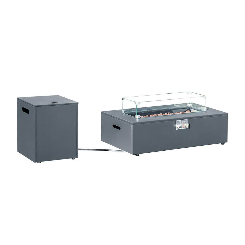 Enter 42 in. Rectangular Grey Iron Propane Outdoor Fire Pit Table with Rain Cover and Tank Cover price history on PriceWatchPro