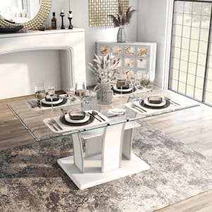 Seale 72 in. Rectangle White and Chrome Glass Dining Table (Seats 6)