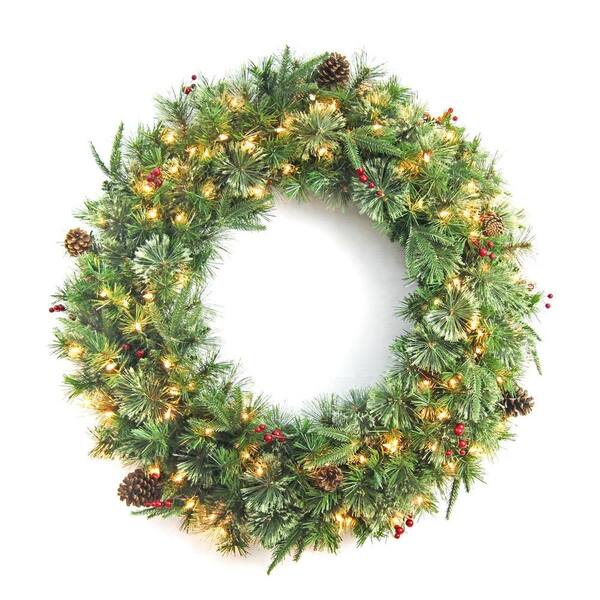 Unbranded 36 in. Syracuse Cashmere Berry Artificial Wreath with 100 Warm White LED Light