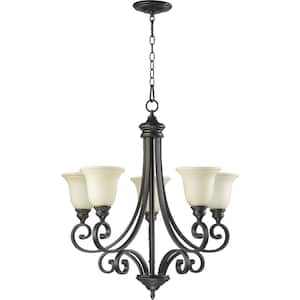 Bryant 5-Light Oiled Bronze Chandelier with Amber Scavo Glass