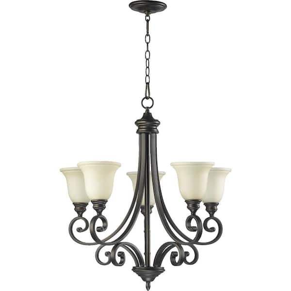 Bryant 5- -Light Oiled Bronze Chandelier with Amber Scavo Glass