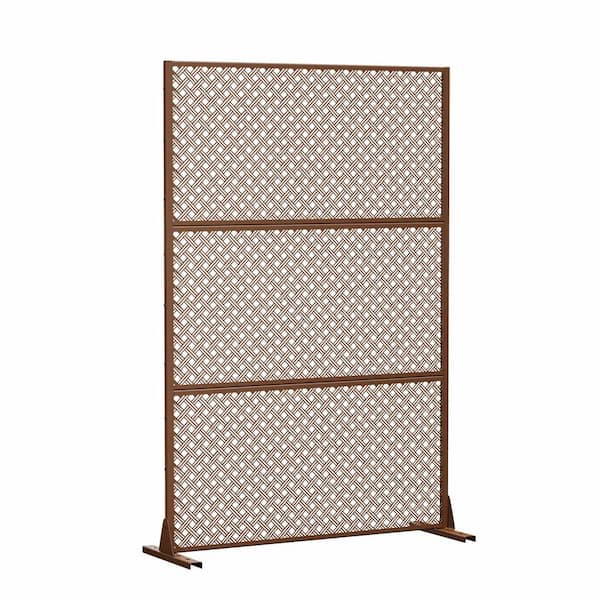 3.92 ft. x 6 ft. Outdoor and Indoor Freestanding Metal Flat Framed Privacy Screen, Fence Panels in Brown