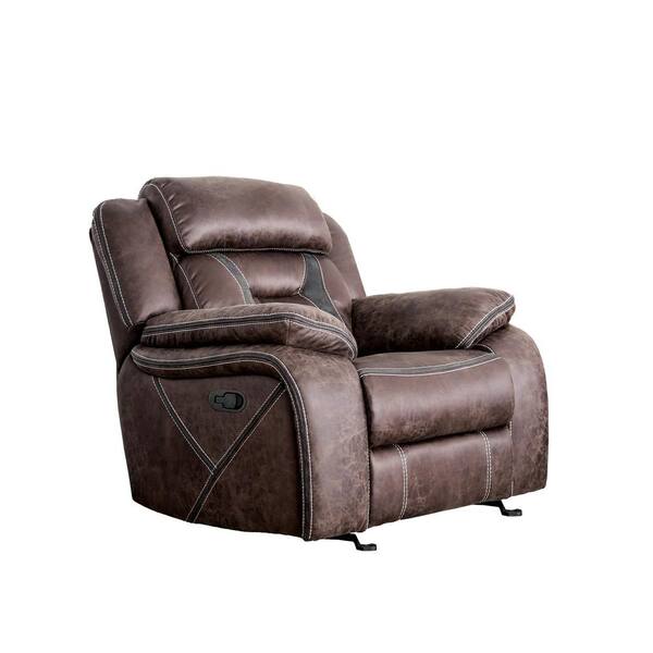 Furniture of America Rullah Brown and Black Faux Leather Recliner