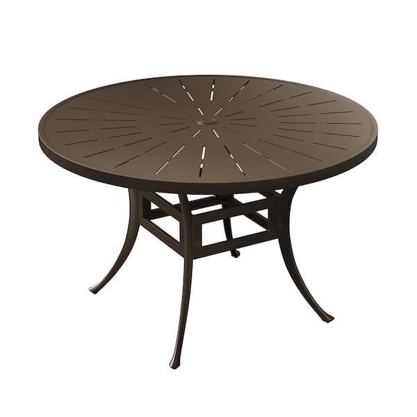 Clihome 48 in. Cast Aluminum Round Dining Table with Umbrella Hole