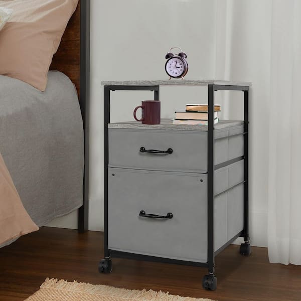 HOMESTOCK 2-Drawer with Shelf End Table, Side table for Bedroom - Gray