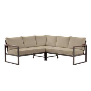 West Park Black Aluminum Outdoor Patio Sectional Sofa Seating Set with CushionGuard Putty Tan Cushions