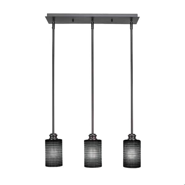 Unbranded Albany 60-Watt 3-Light Espresso, Linear Pendant Light with 4 in. Black Matrix Glass and No Bulbs Included