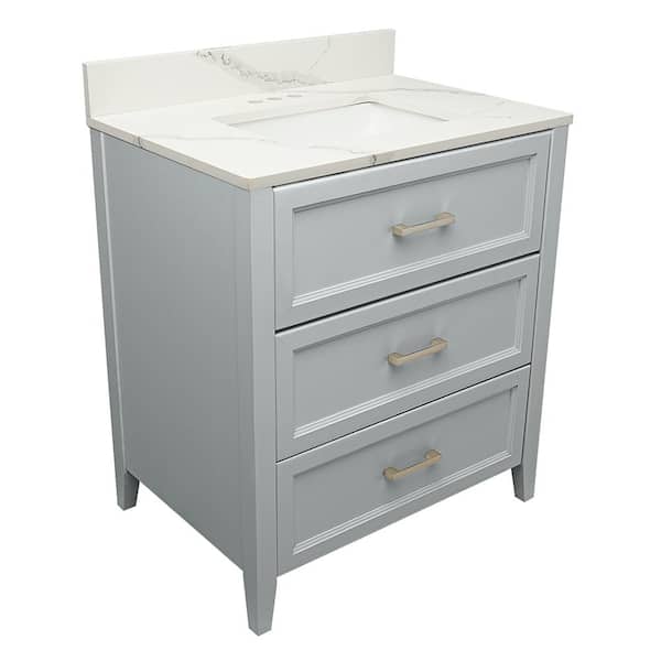 Amluxx Capri 31 in. W x 22 in. D Bath Vanity in Grey with Quartz Stone Vanity Top in Calacatta White with White Basin