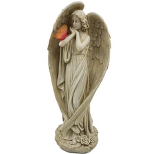 17 in. 1-Light Integrated LED Solar Powered Winged Angel with Light up Butterfly in White
