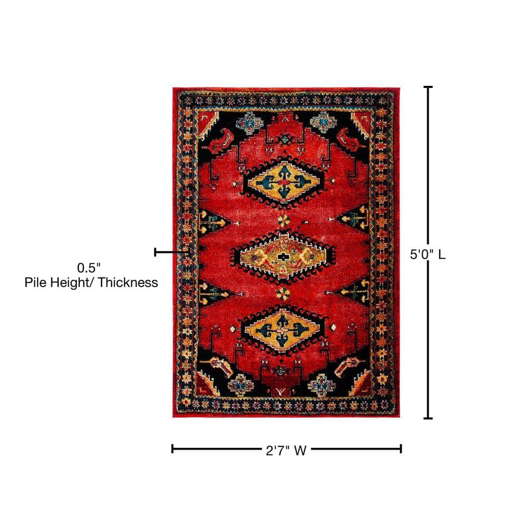Vintage Red and Black Synthetic Hand-knotted Area Rug
