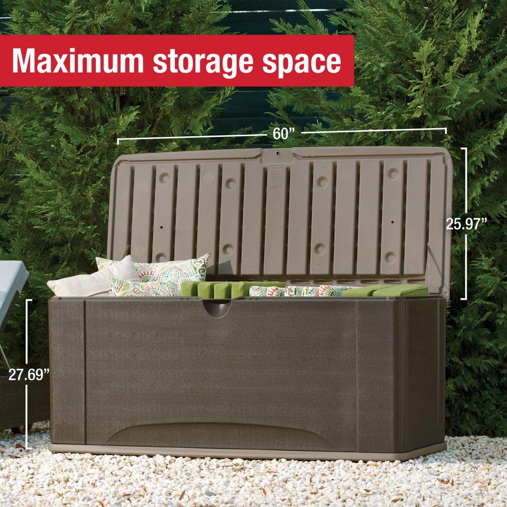 Extra-Large Gray and Brown Lockable Plastic Deck Box with Seat