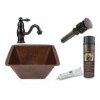 All-in-One Square Under Counter Hammered Copper Bathroom Sink in Oil Rubbed Bronze