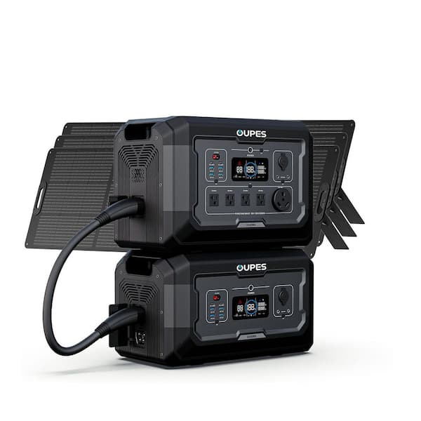 2500W Output/5400W Peak Portable Power Station Mega 2-Plus Solar Generator w/Extra Battery Pack and 3-Solar Panels