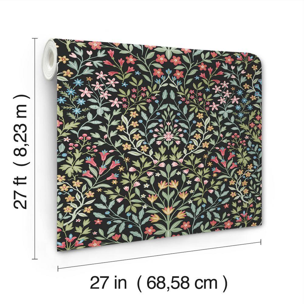 Black Multicolor Floral Garden Terrace Wallpaper