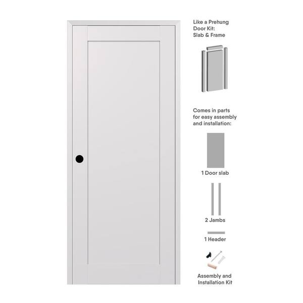 Shaker 28 in. x 96 in. 1 Panel Right-Hand Snow White Wood Composite DIY-Friendly Single Prehung Interior Door