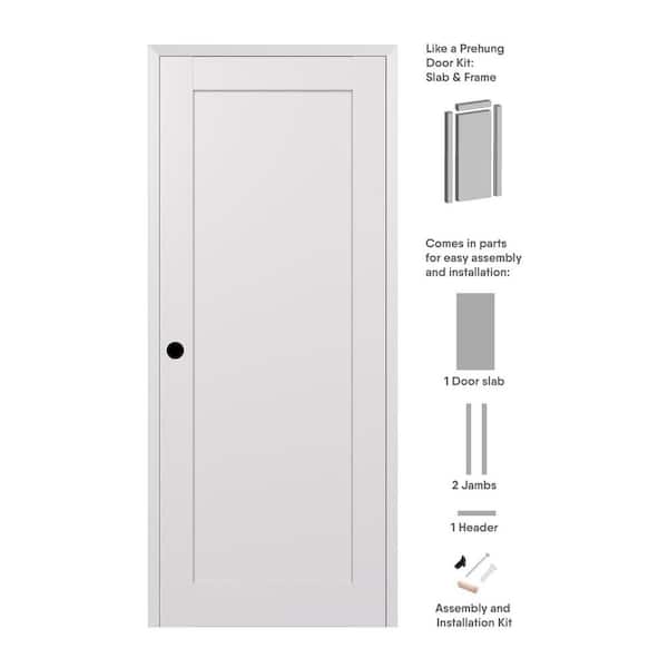 Shaker 36 in. x 96 in. 1 Panel Right-Hand Snow White Wood Composite DIY-Friendly Single Prehung Interior Door