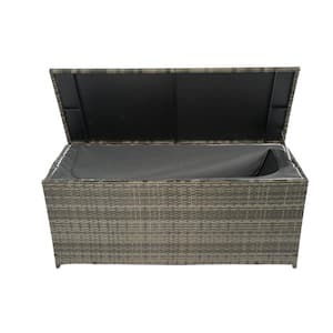 113 Gal. Grey Wicker Material and Metal Frame Deck Box with Lid