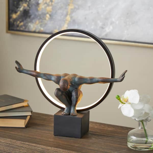 15 in. Multicolored Resin Posing People Task and Reading Table Lamp with Circle and Square Base