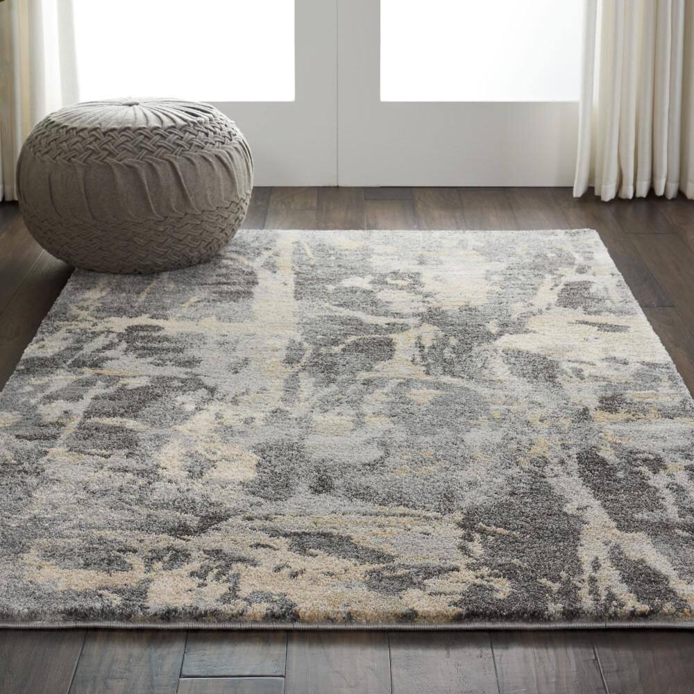 Handmade Gray Abstract Synthetic 4' x 6' Rectangular Area Rug