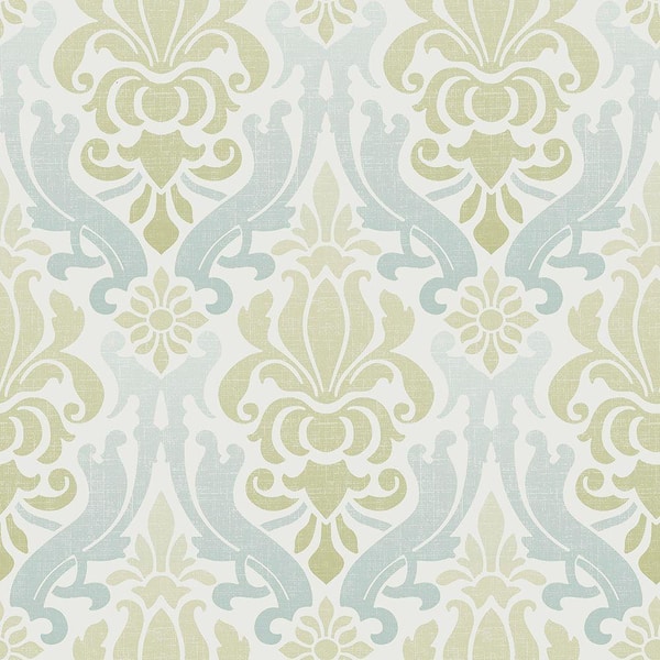NuWallpaper Blue and Green Nouveau Damask Blue and Green Wallpaper Sample