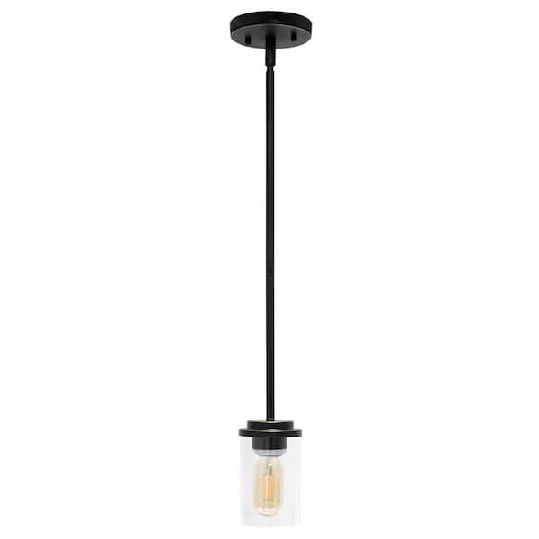Elegant Designs 5.75 in. 1-Light Restoration Bronze Modern Farmhouse Adjustable Cylindrical Clear Glass Hanging Pendant Light