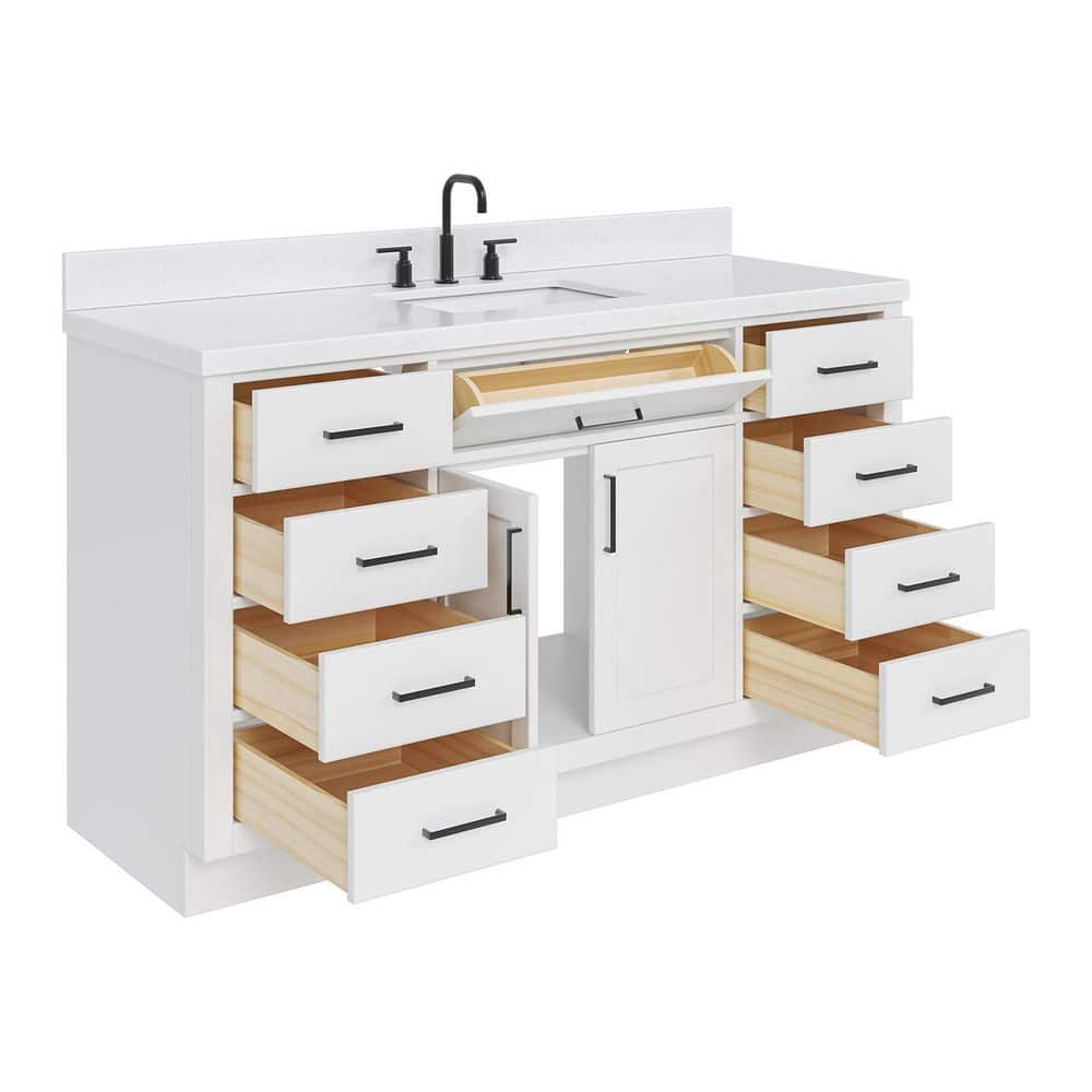 Hepburn 60" White Hardwood Single Basin Vanity Set
