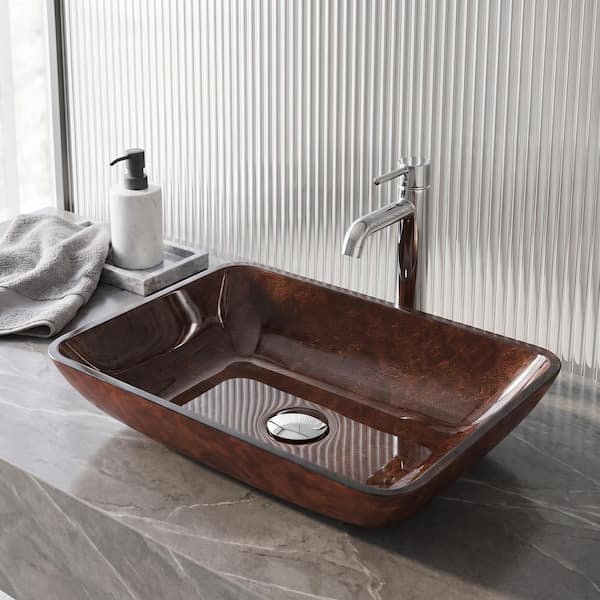 VIGO Donatello Artistic Rubywood Glass 18 in. L x 13 in. W x 4 in