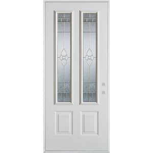 32 in. x 80 in. Traditional Brass 2 Lite 2-Panel Painted White Steel Prehung Front Door